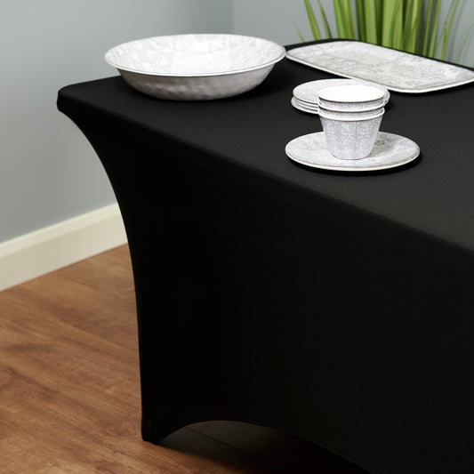 Hartleys 6ft Folding Table and Black Stretch Tablecloth