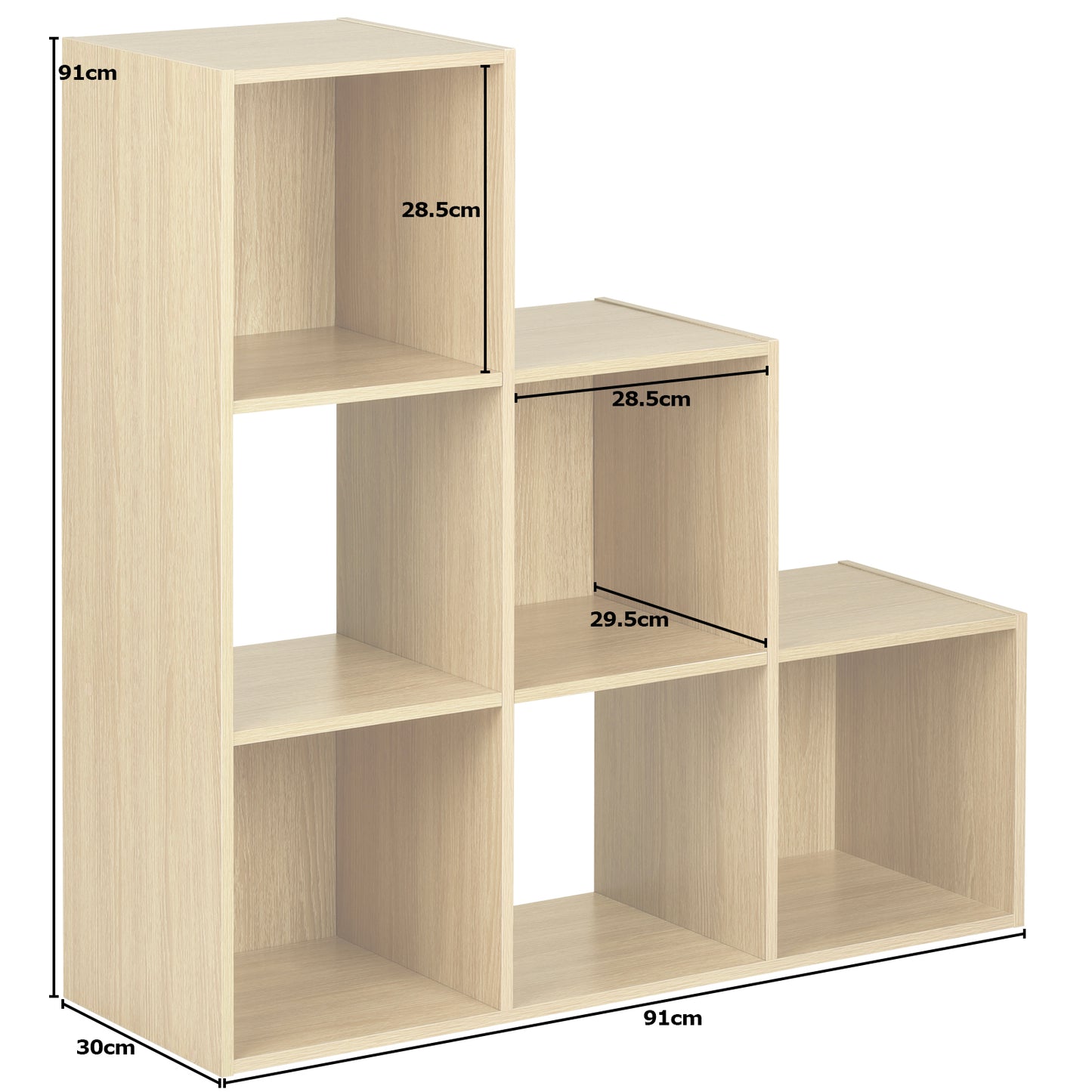 Hartleys Oak 6 Cube Shelving Unit & 3 Easy Grasp Box Drawers